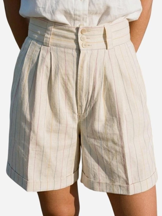 Esprit Pants - Vtg 1980s Esprit Cream Shorts with Pastel Stripe Detail And Buttons Sz 3/4